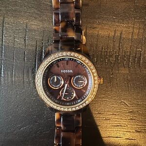 Fossil Brown Tortoise Shell Watch with Gold Details